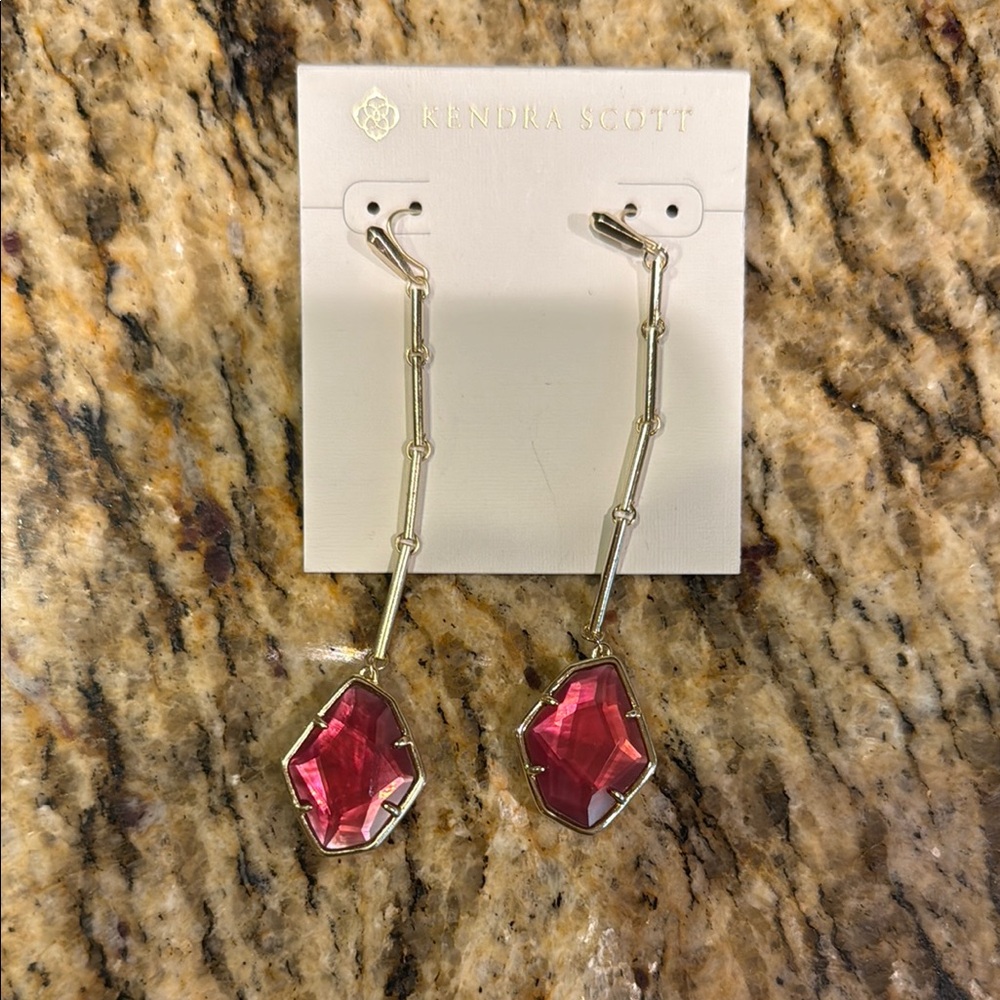 Kendra Scott Silver and Pink Drop Earrings